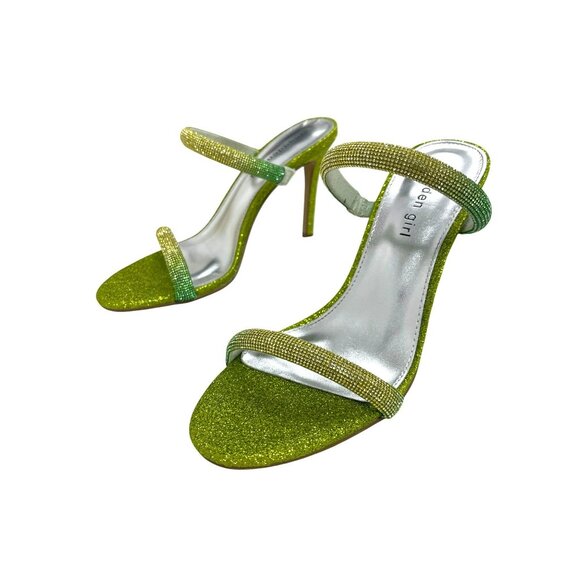 Steve Madden Girl Green Glitter Strap Stiletto Heel Sandals 7M NEW - Picture 3 of 6